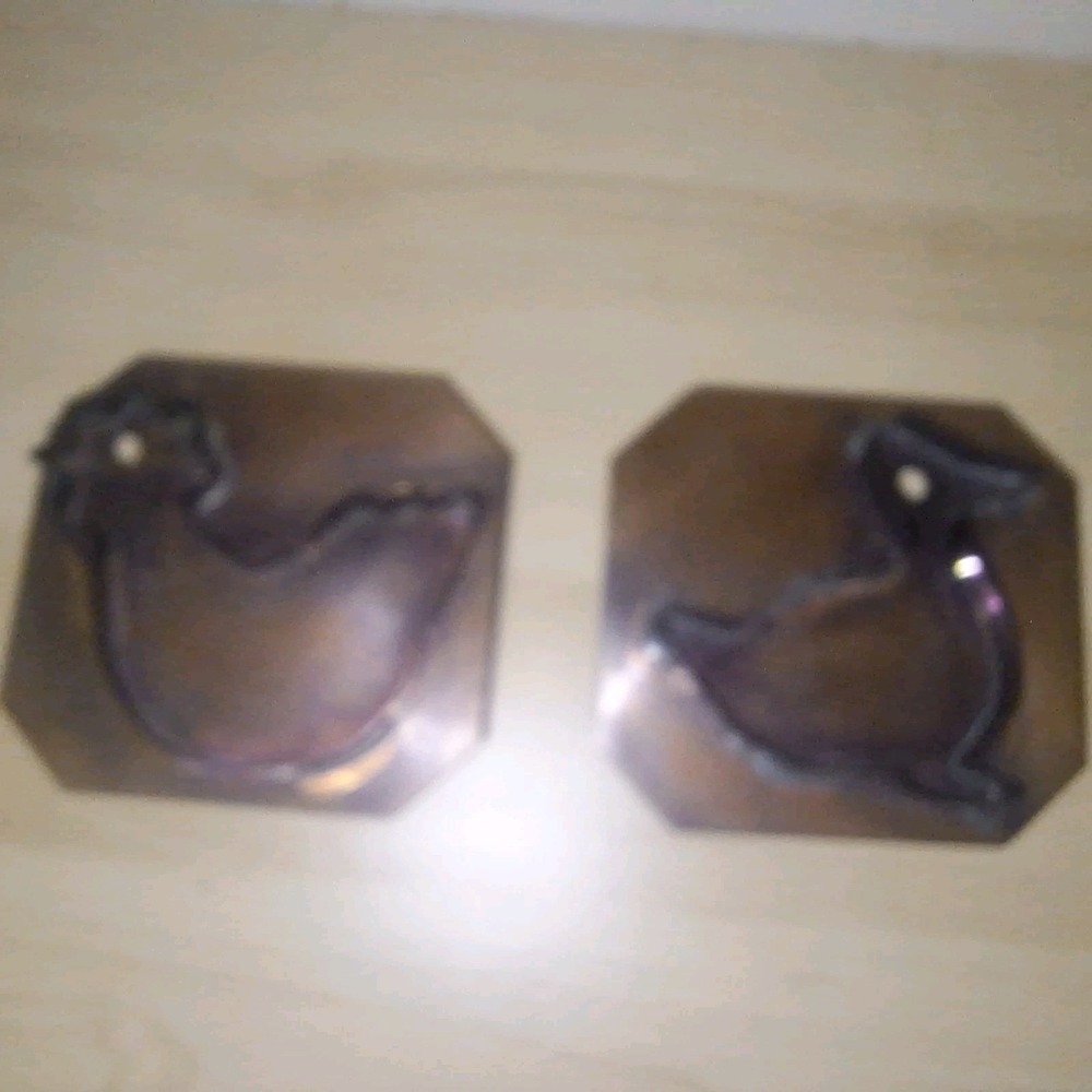 The Village Pfaltzgraff Set 2 Solid Copper Cookie Molds USA Rooster Goose Duck
